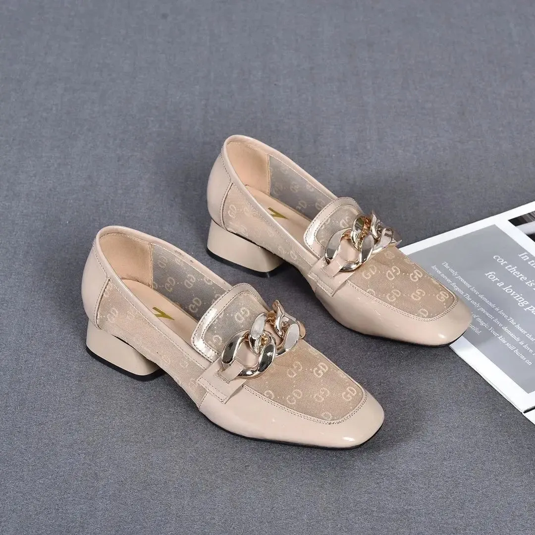 Leather Casual Low Heel Transparent Square Toe Loafers