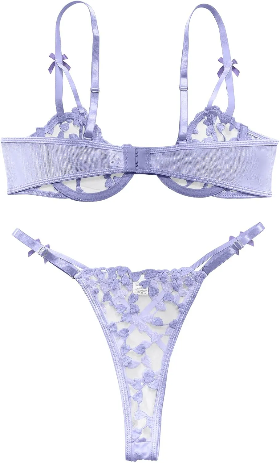 Lilosy Sexy Underwire Cute Push Up Strappy Embroidered Mesh Sheer Lingerie Set See Through Panty Bra