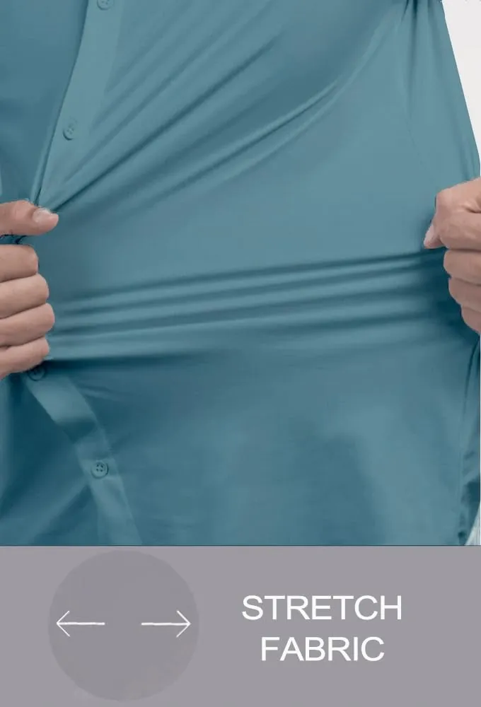 Men??s Muscle Fit Dress Shirts Athletic Slim Fit Short Sleeve Stretch Casual Button Down Shirt