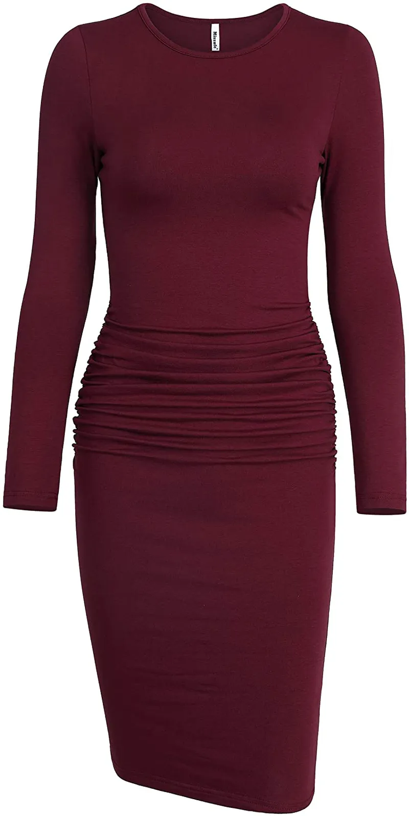 Missufe Women's Long Sleeve Ruched Casual Sundress Midi Bodycon Sheath Dress