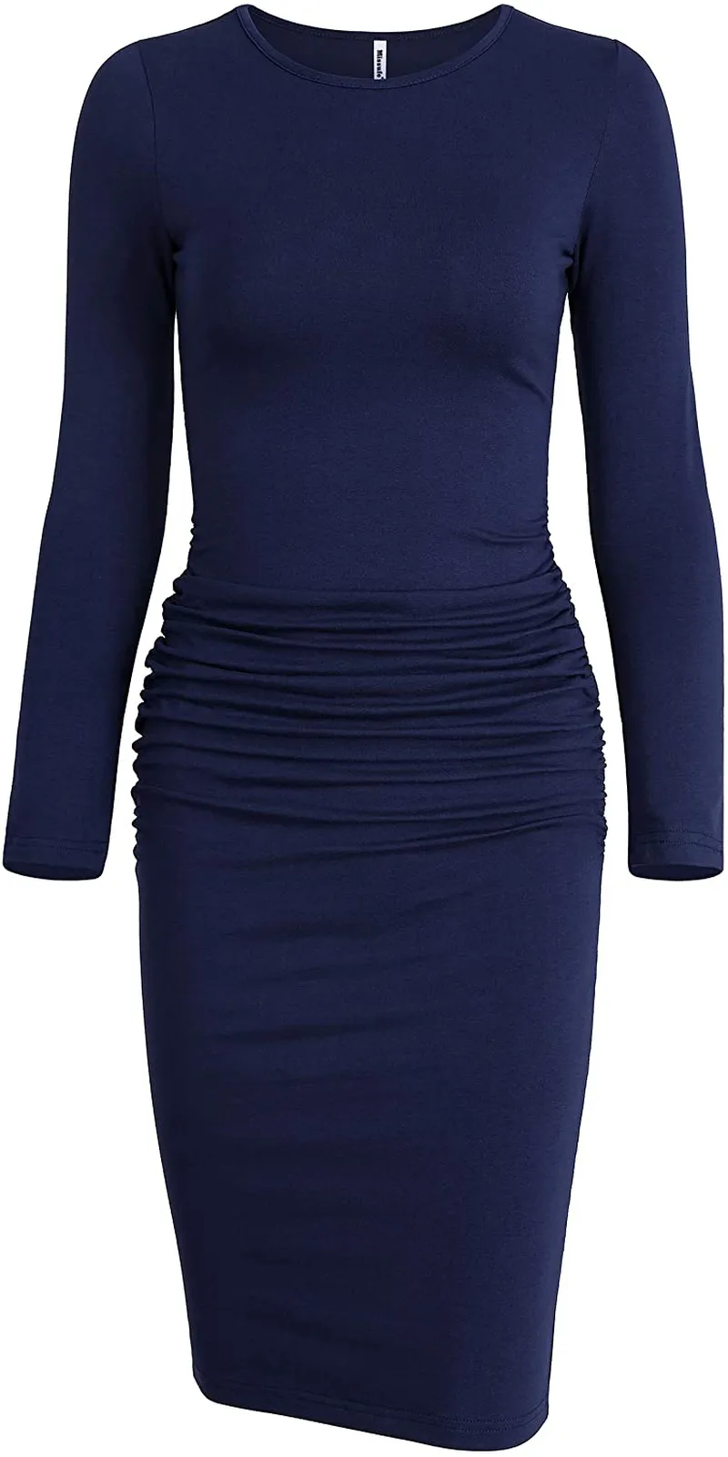 Missufe Women's Long Sleeve Ruched Casual Sundress Midi Bodycon Sheath Dress