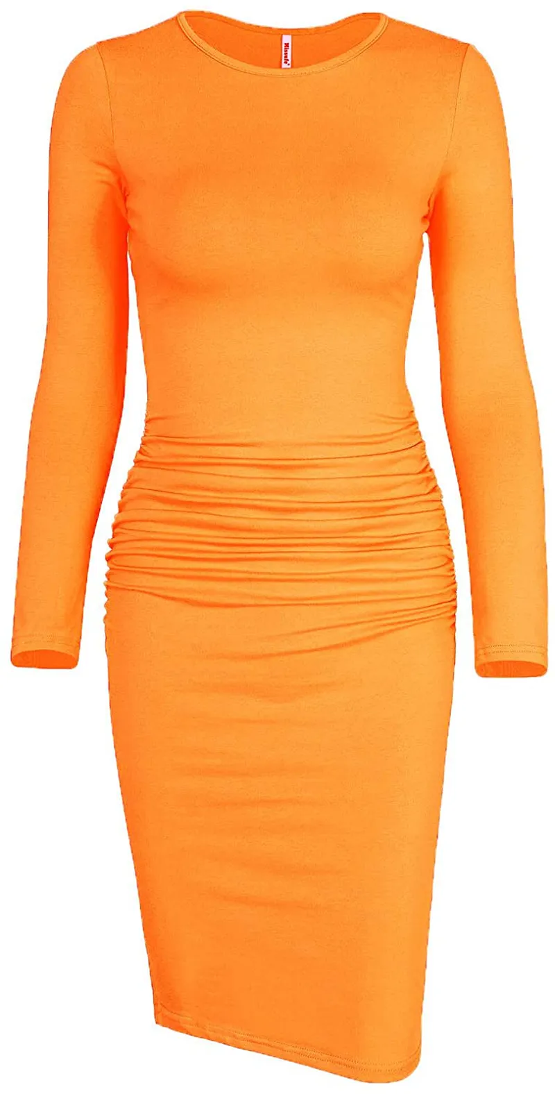Missufe Women's Long Sleeve Ruched Casual Sundress Midi Bodycon Sheath Dress