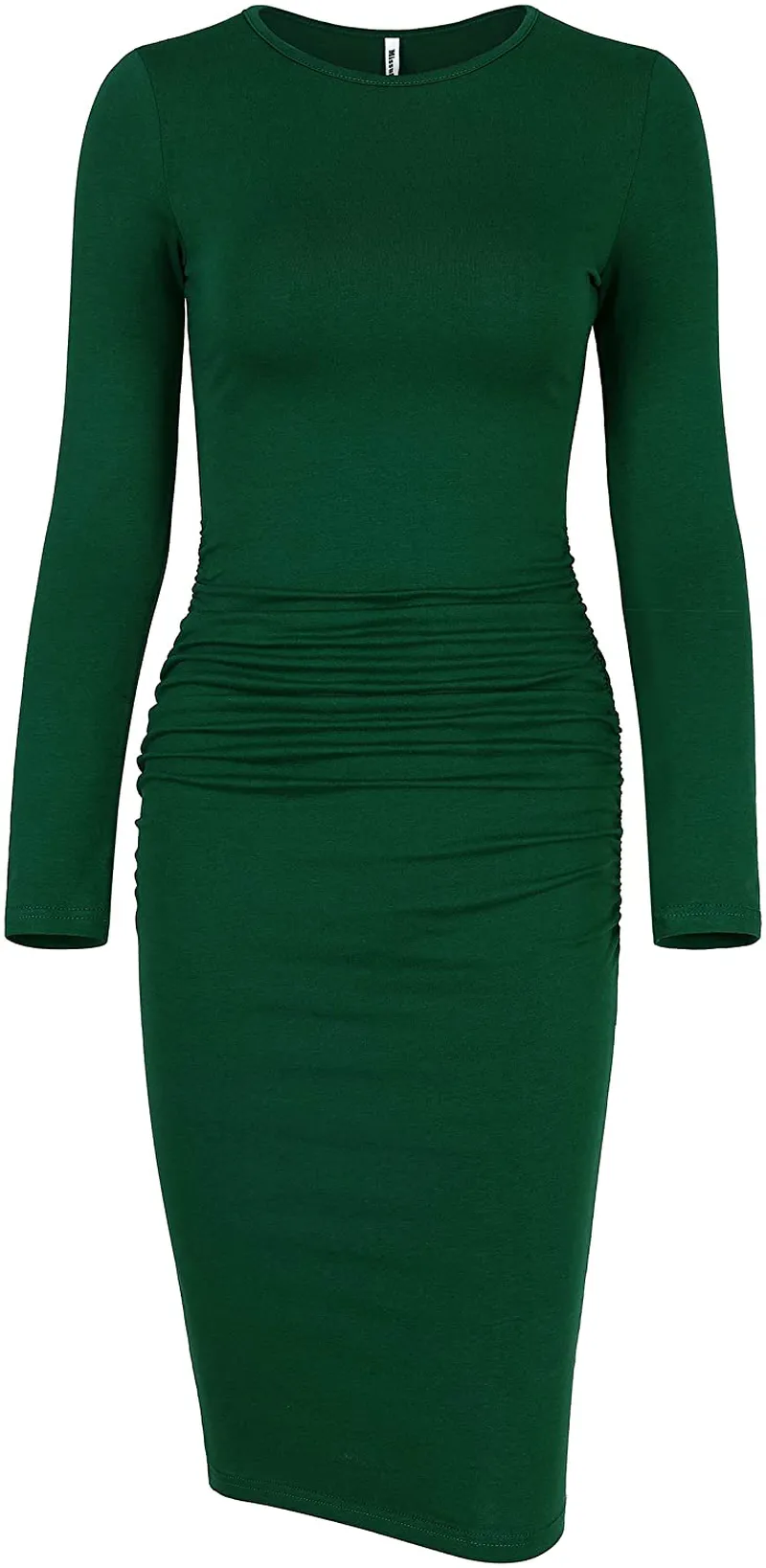 Missufe Women's Long Sleeve Ruched Casual Sundress Midi Bodycon Sheath Dress