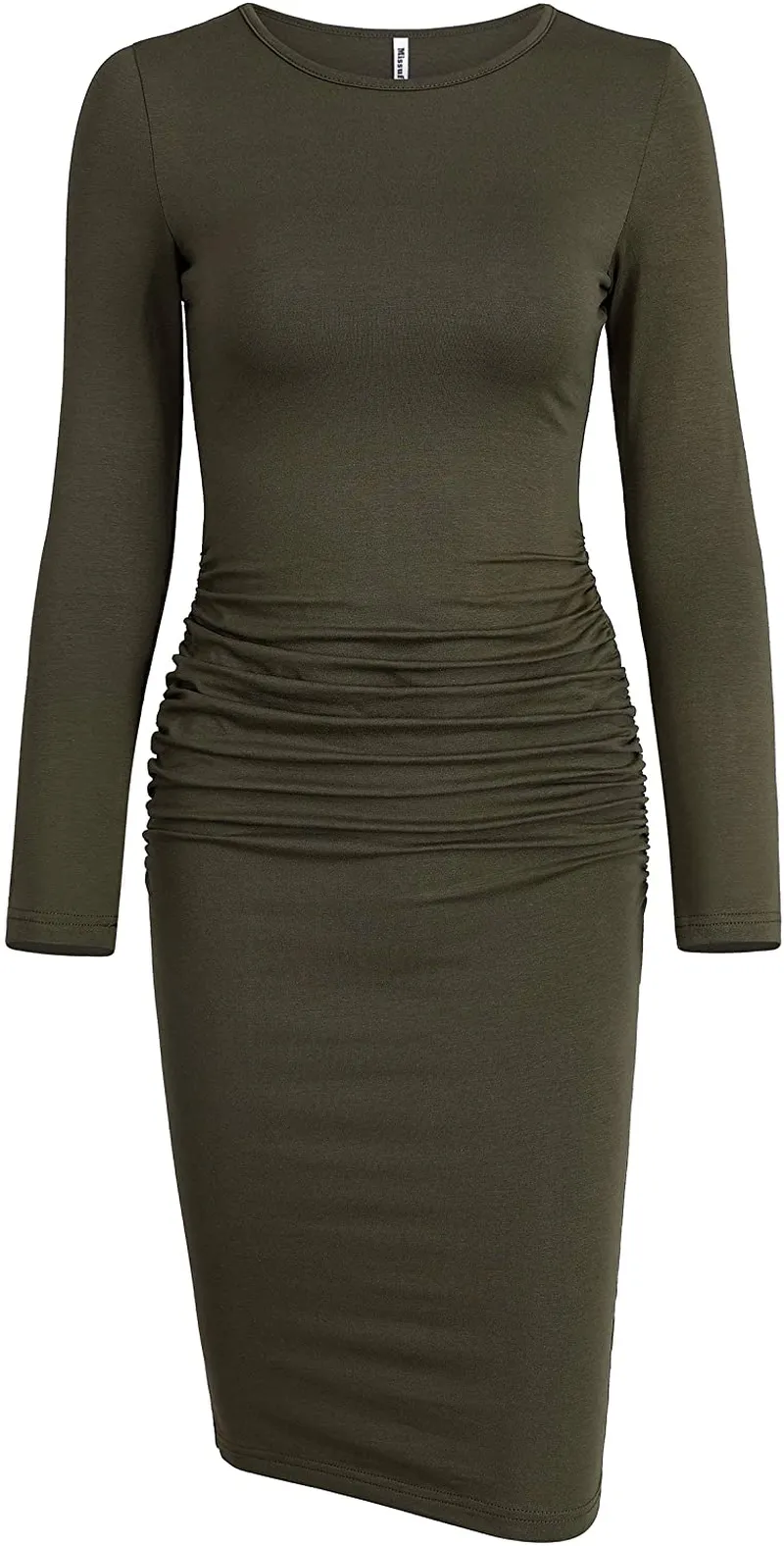 Missufe Women's Long Sleeve Ruched Casual Sundress Midi Bodycon Sheath Dress