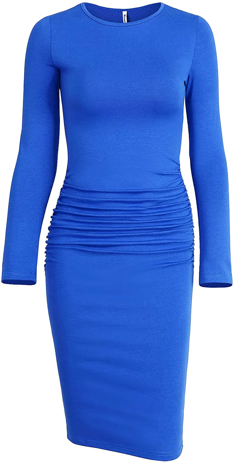Missufe Women's Long Sleeve Ruched Casual Sundress Midi Bodycon Sheath Dress