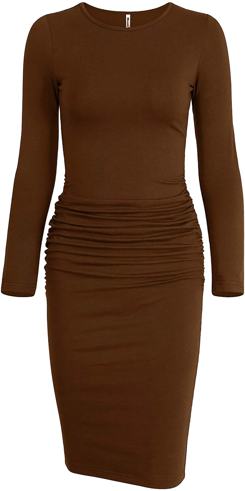 Missufe Women's Long Sleeve Ruched Casual Sundress Midi Bodycon Sheath Dress