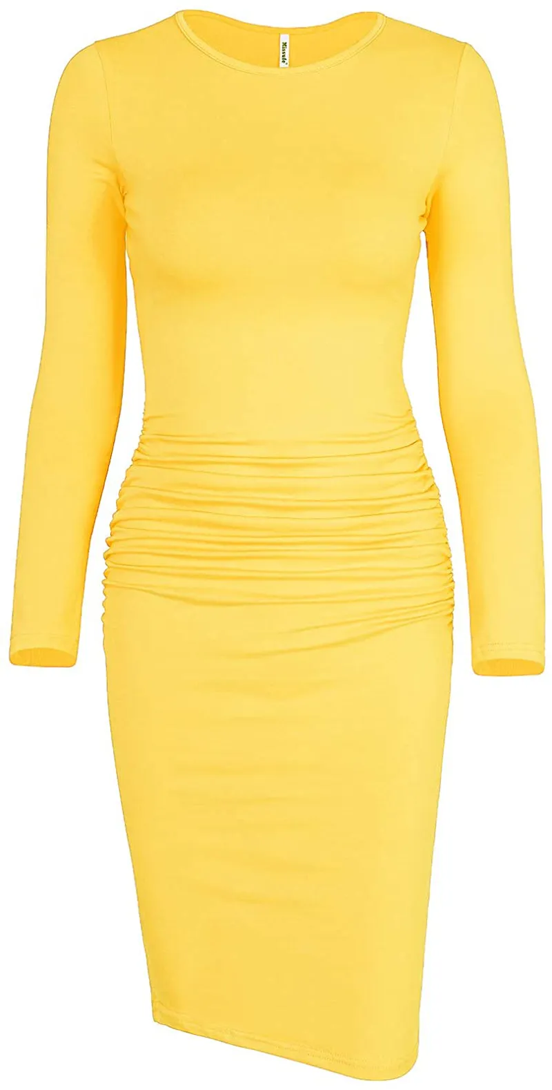 Missufe Women's Long Sleeve Ruched Casual Sundress Midi Bodycon Sheath Dress