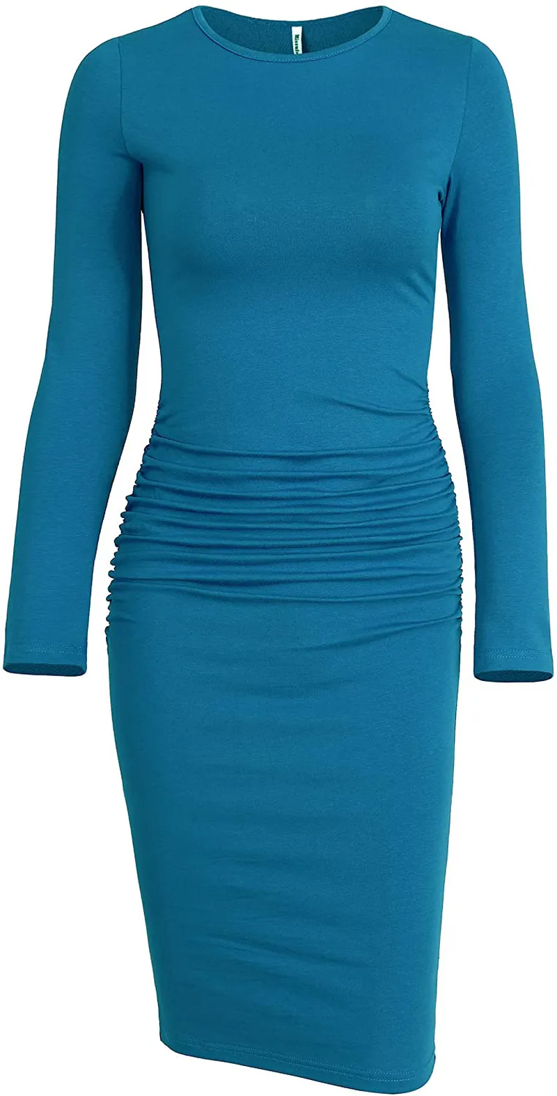 Missufe Women's Long Sleeve Ruched Casual Sundress Midi Bodycon Sheath Dress