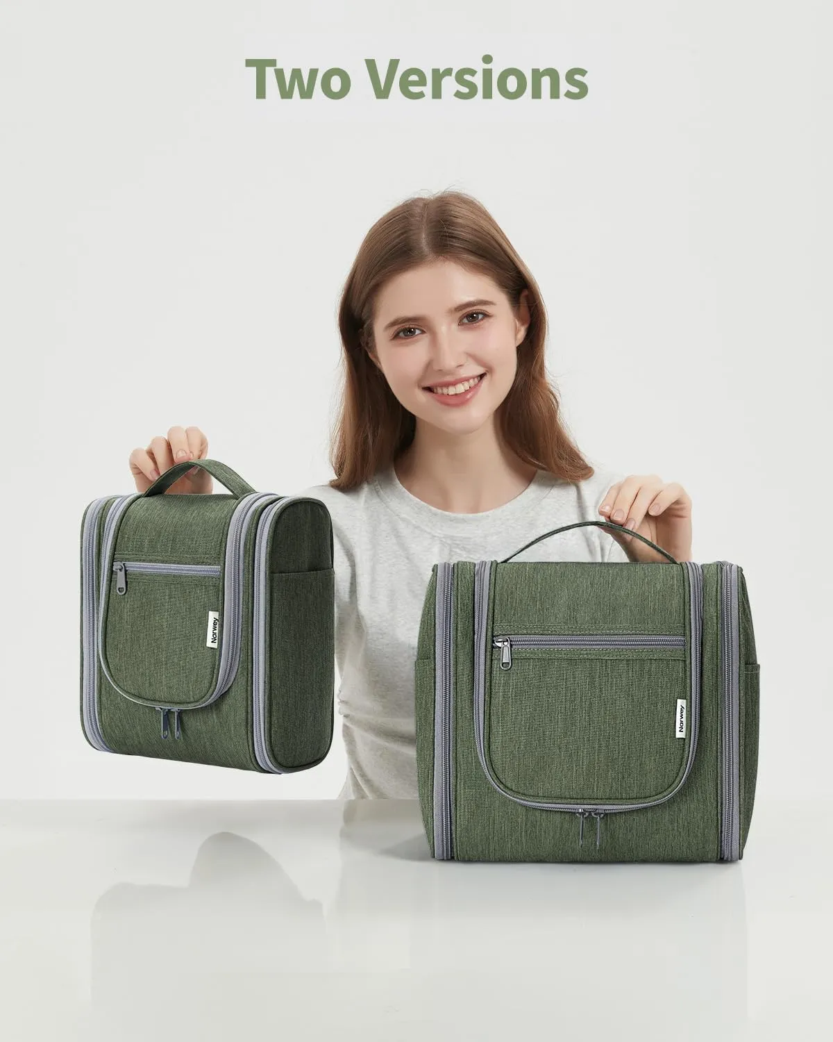 Narwey Small Hanging Travel Toiletry Bag Cosmetic Make up Organizer for Women and Men (Medium, Army Green)