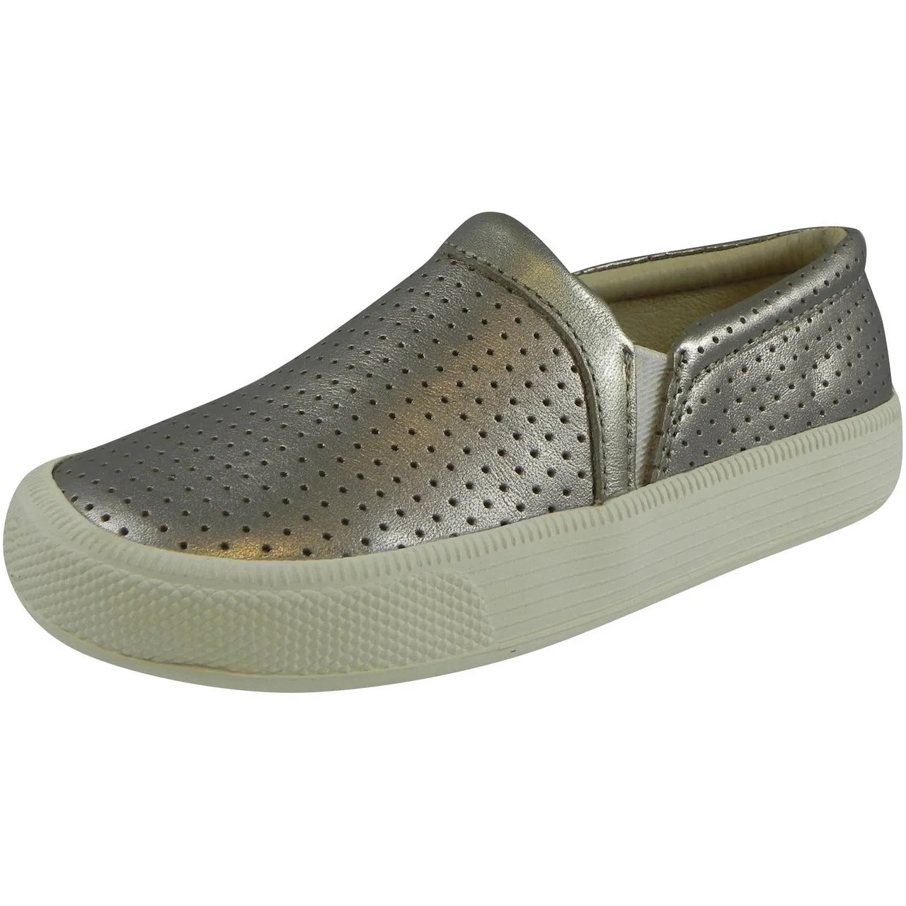 Old Soles 1030 Girl's and Boy's Silver Sporty Hoff Breathable Leather Loafers Sneaker Shoe