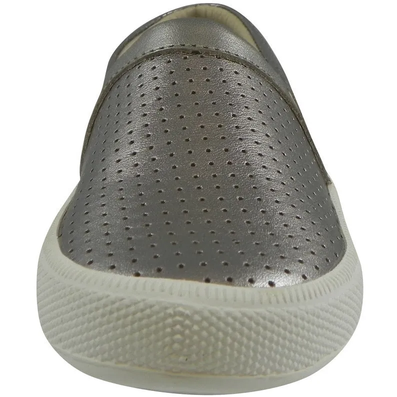 Old Soles 1030 Girl's and Boy's Silver Sporty Hoff Breathable Leather Loafers Sneaker Shoe