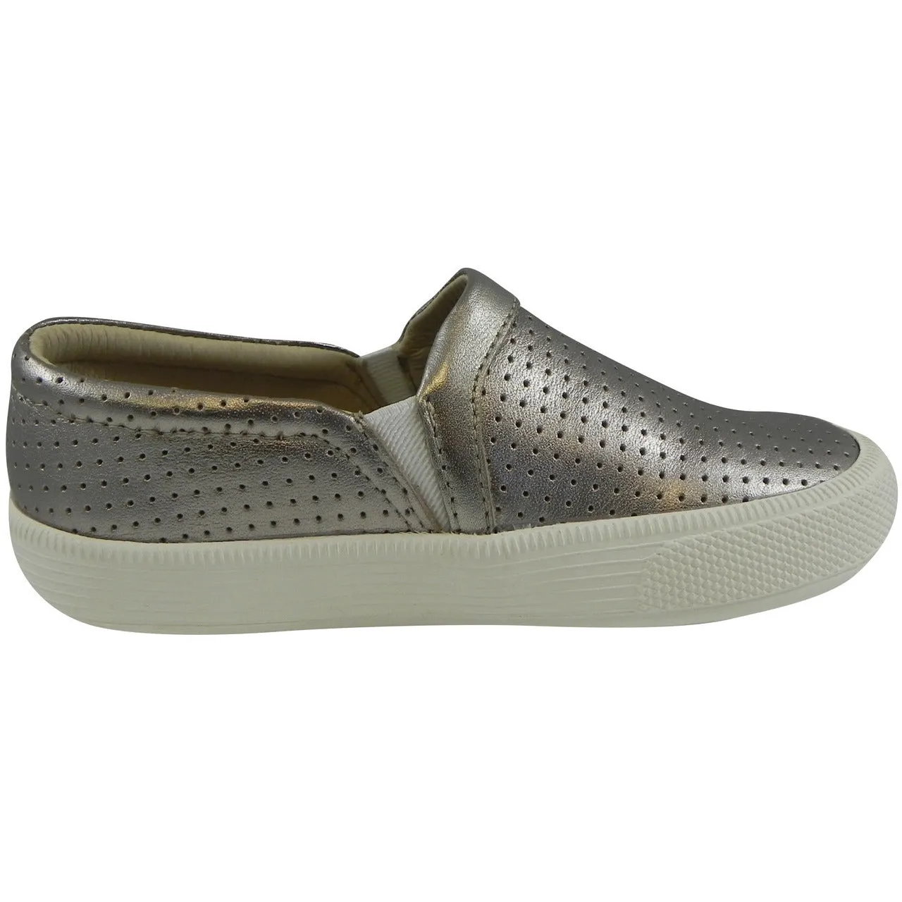 Old Soles 1030 Girl's and Boy's Silver Sporty Hoff Breathable Leather Loafers Sneaker Shoe