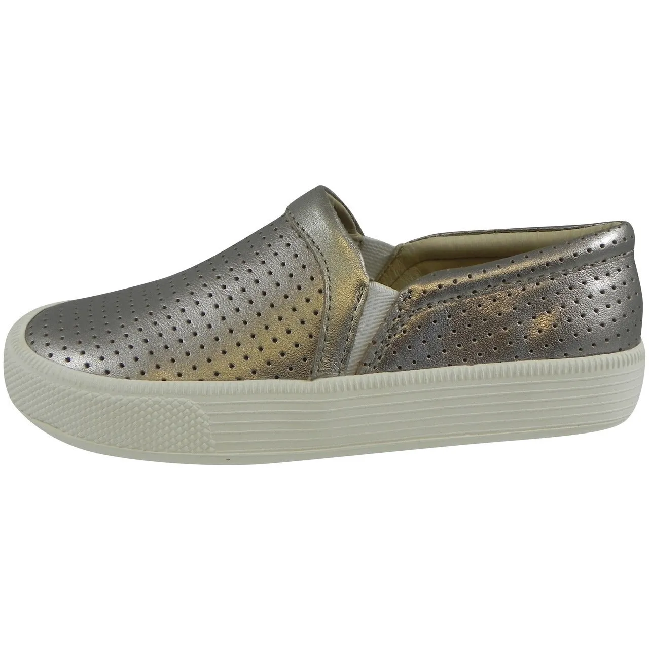 Old Soles 1030 Girl's and Boy's Silver Sporty Hoff Breathable Leather Loafers Sneaker Shoe