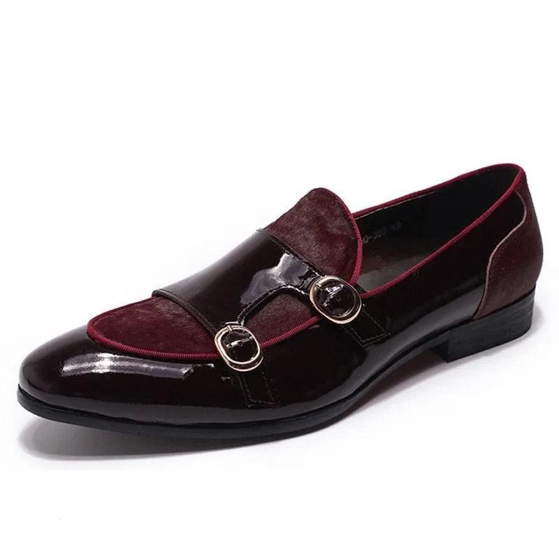 Patent Leather Monk Strap Formal Loafers - Men Shoes