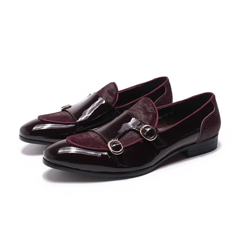 Patent Leather Monk Strap Formal Loafers - Men Shoes
