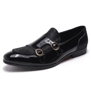 Patent Leather Monk Strap Formal Loafers - Men Shoes
