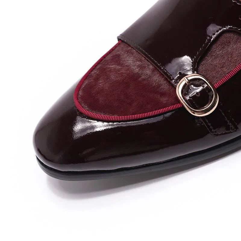 Patent Leather Monk Strap Formal Loafers - Men Shoes