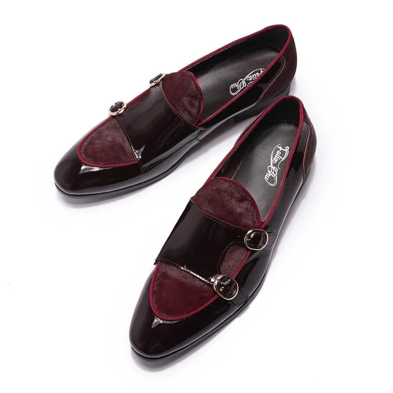 Patent Leather Monk Strap Formal Loafers - Men Shoes