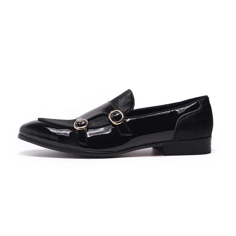 Patent Leather Monk Strap Formal Loafers - Men Shoes