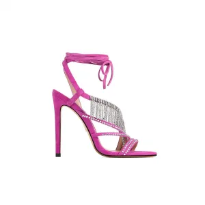 Pink rhinestone tassel lace-up women's shoes sexy sandals - Rira