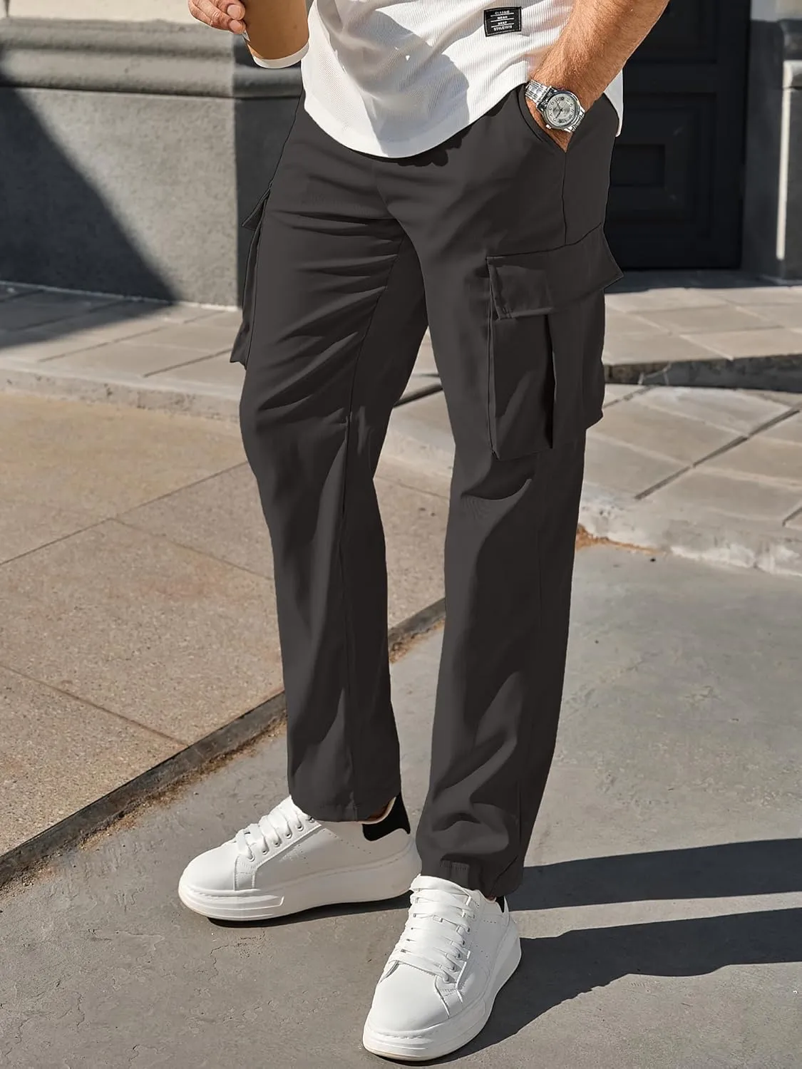 PLEPAN Men's Casual Cargo Pants Drawstring Hiking Pants Workout Tactical Joggers Sweatpants for Men