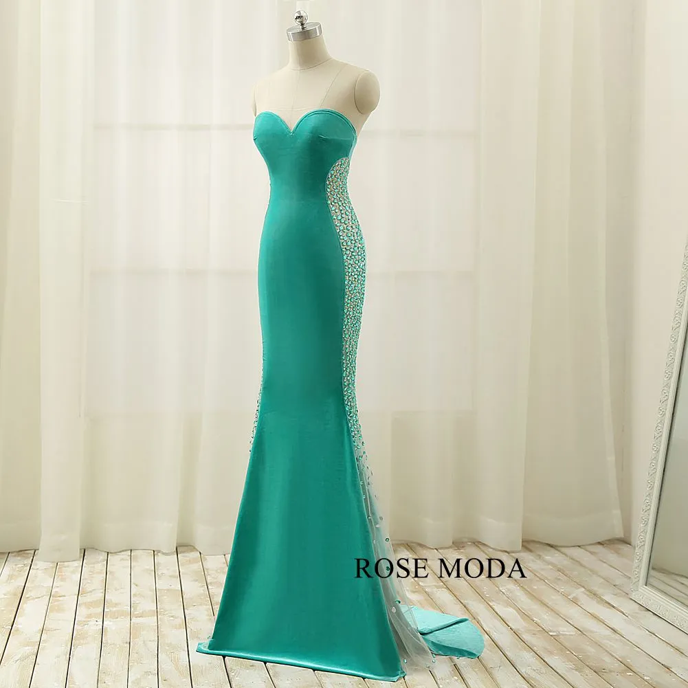 Rosemoda Beaded Velvet Warm Sheath Evening Dress For Winter
