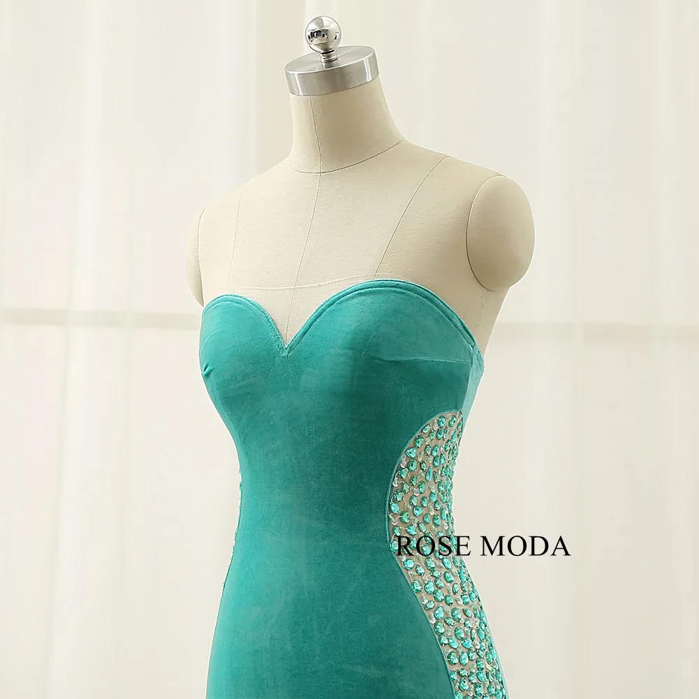 Rosemoda Beaded Velvet Warm Sheath Evening Dress For Winter
