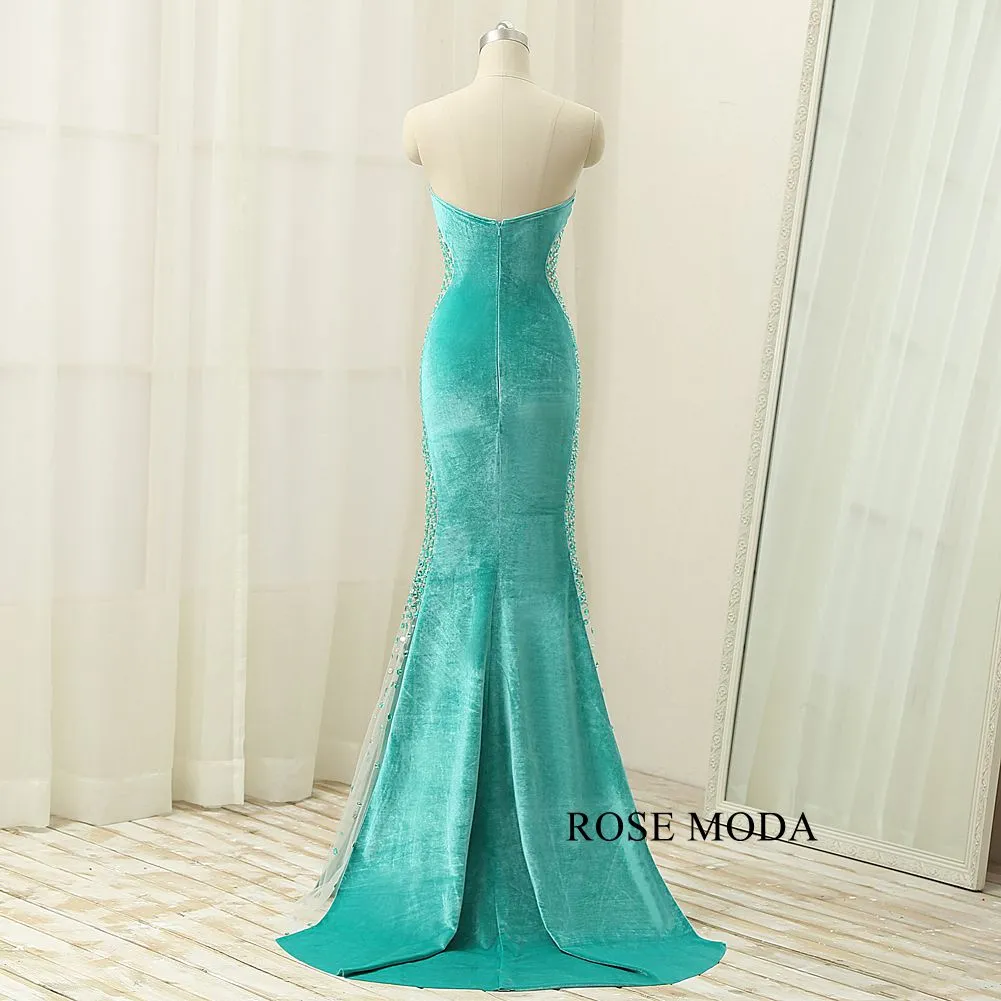 Rosemoda Beaded Velvet Warm Sheath Evening Dress For Winter