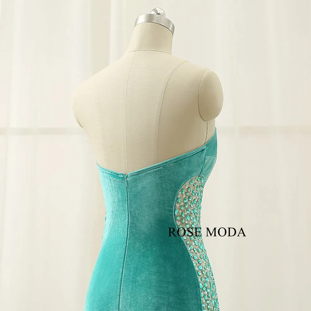 Rosemoda Beaded Velvet Warm Sheath Evening Dress For Winter
