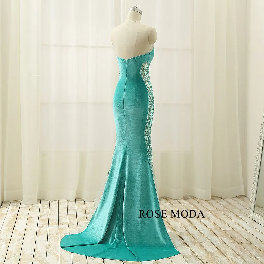 Rosemoda Beaded Velvet Warm Sheath Evening Dress For Winter