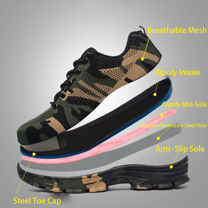 SAFETY BOOTS CAMOUFLAGE STEEL IMPACT RESISTANT