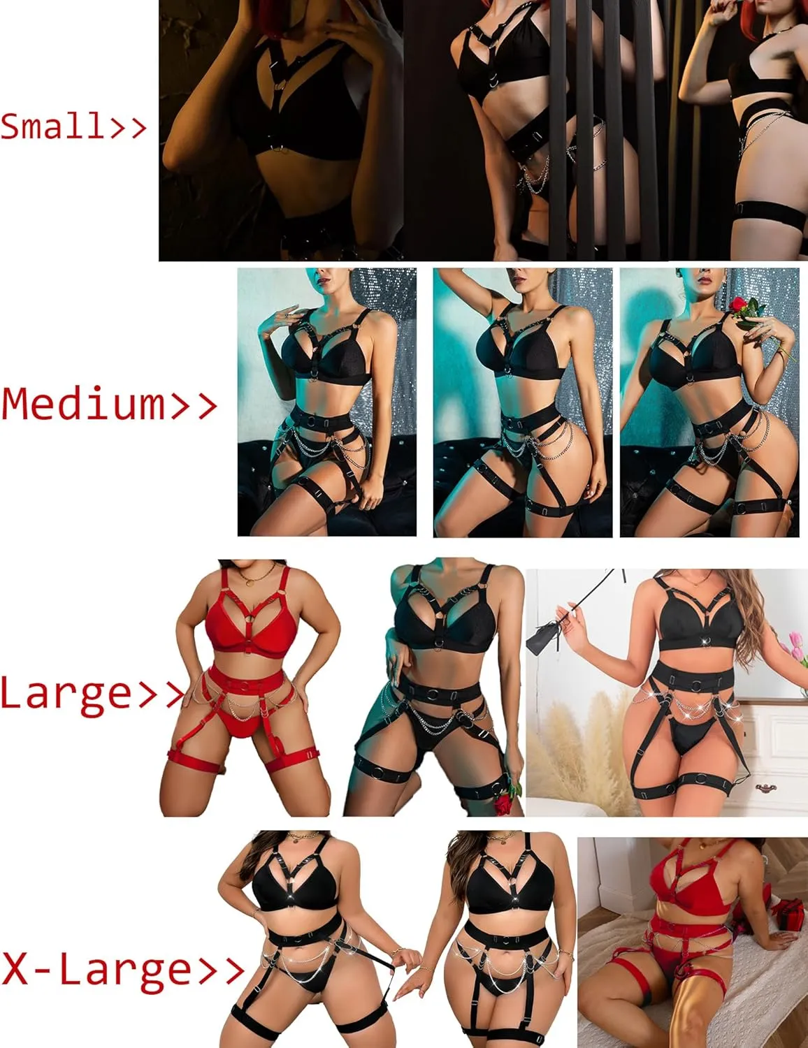 Sexy Lingerie Set For Women With Garter Belt 5 Pieces Strappy Bra and Panty Set Adjustable With Chain