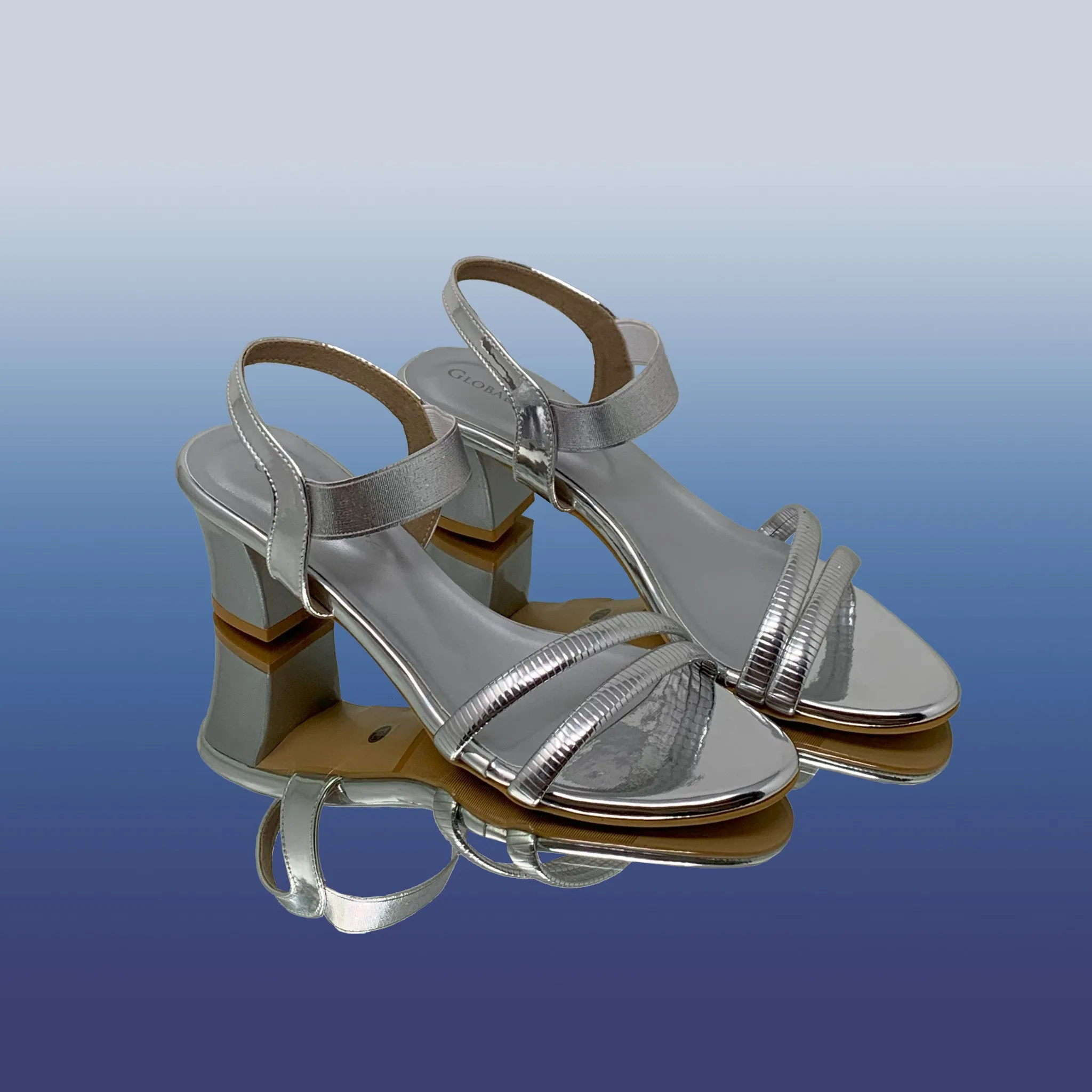 Silver Strappy Block Heel Sandals