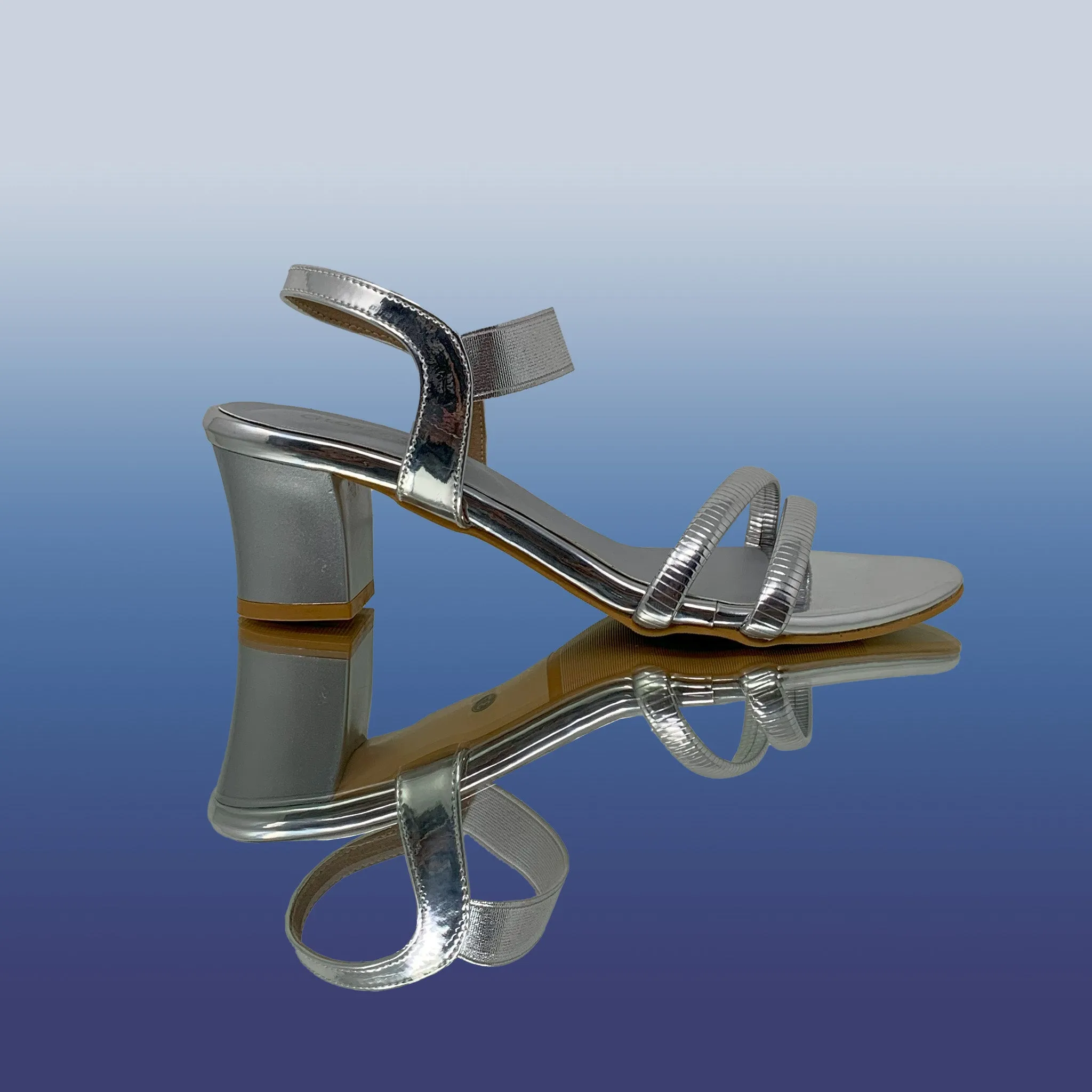 Silver Strappy Block Heel Sandals