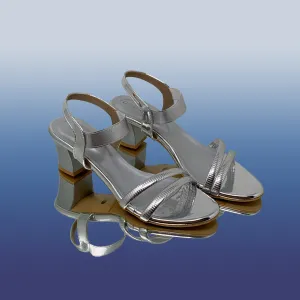 Silver Strappy Block Heel Sandals