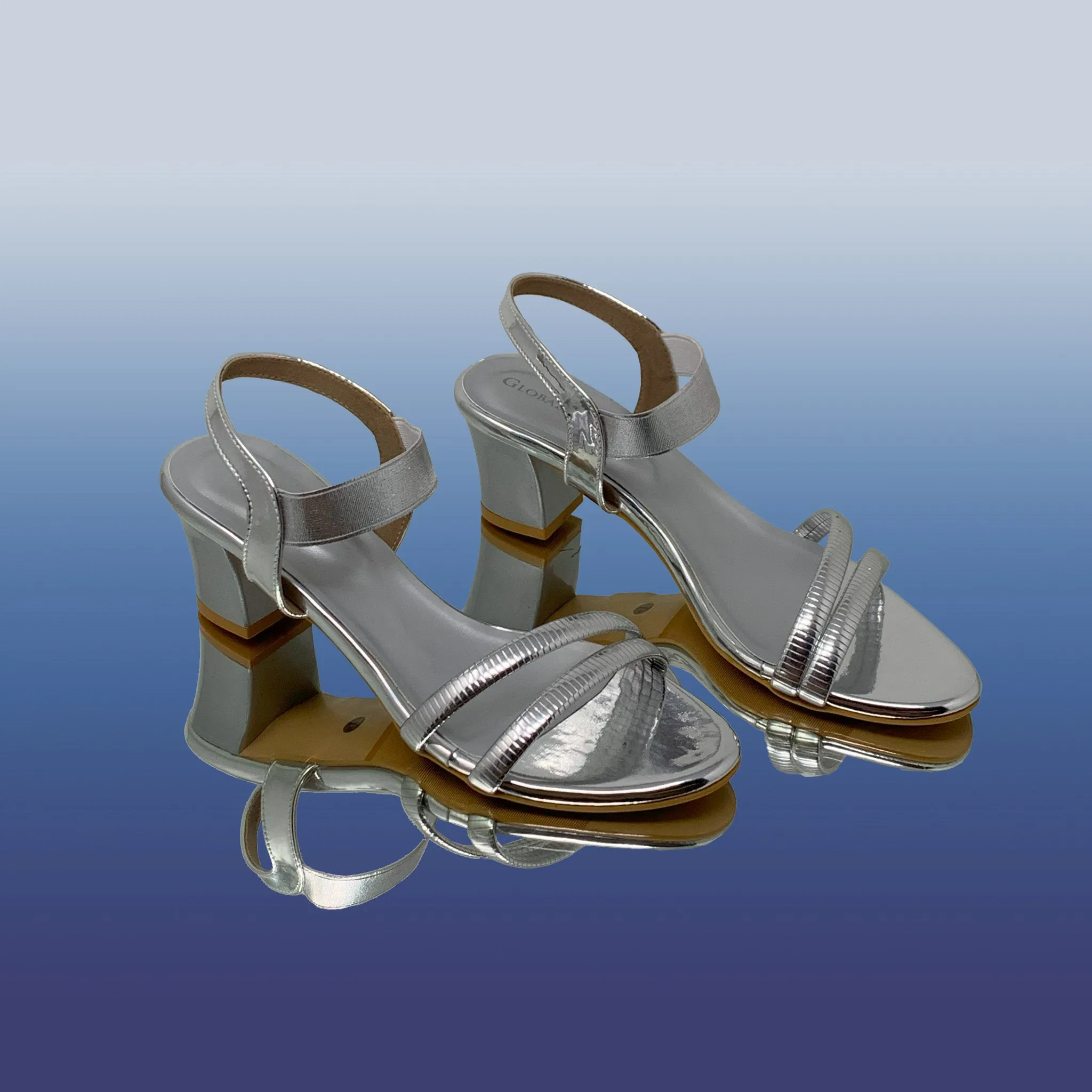 Silver Strappy Block Heel Sandals