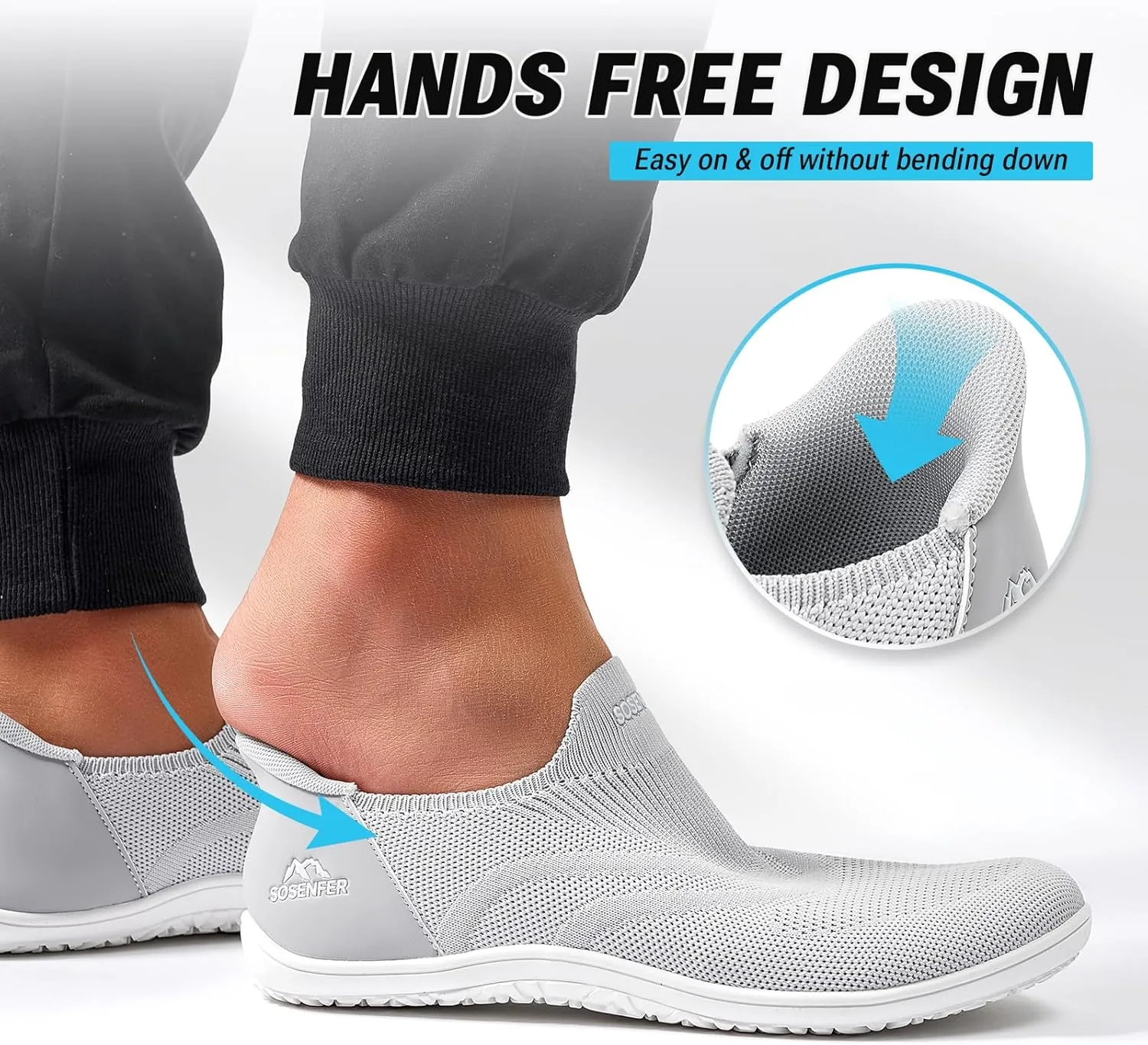 Sosenfer Women Slip On Barefoot Shoes Men Wide Minimalist Barefoot Sneakers Hands Free Workout Zero Drop Sole Walking Shoes for Unisex