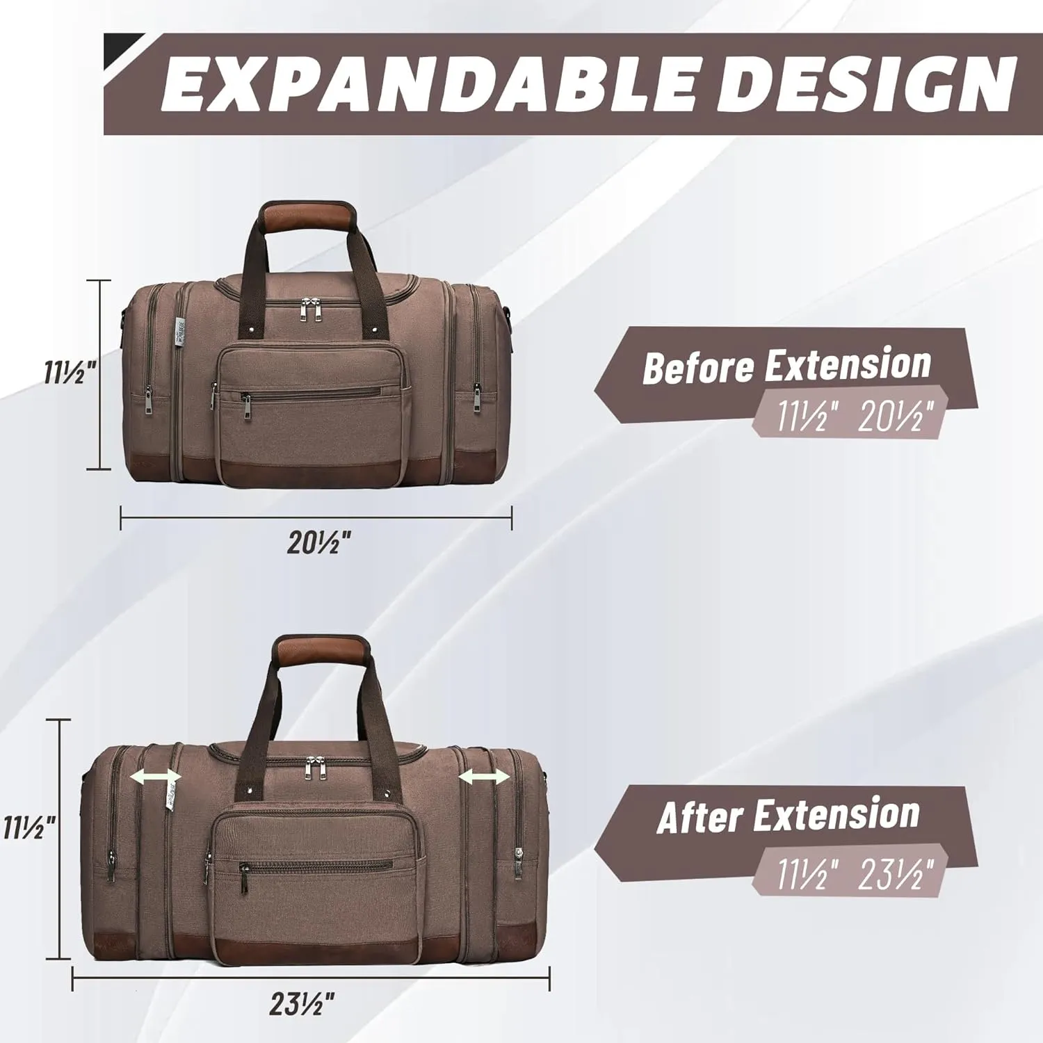 Wolhbege Duffle Bag for Travel,Mens Travel Bag & Carry On Bag for Men with Expandable Design and Luggage Sleeve ?CDuffel Bag for Gym, Weekender, Overnight Trips Brown