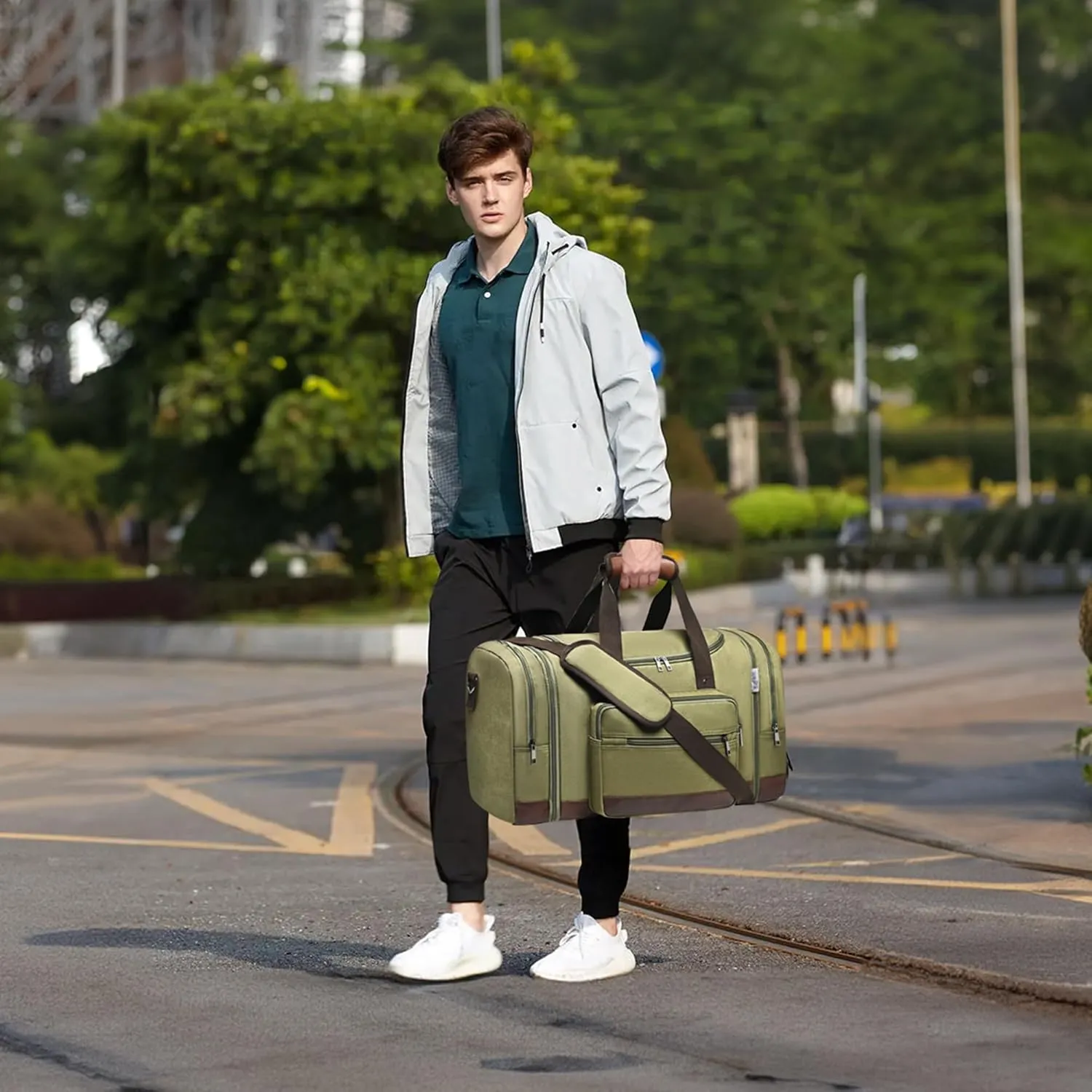 Wolhbege Duffle Bag for Travel,Mens Travel Bag & Carry On Bag for Men with Expandable Design and Luggage Sleeve ?CDuffel Bag for Gym, Weekender, Overnight Trips Green