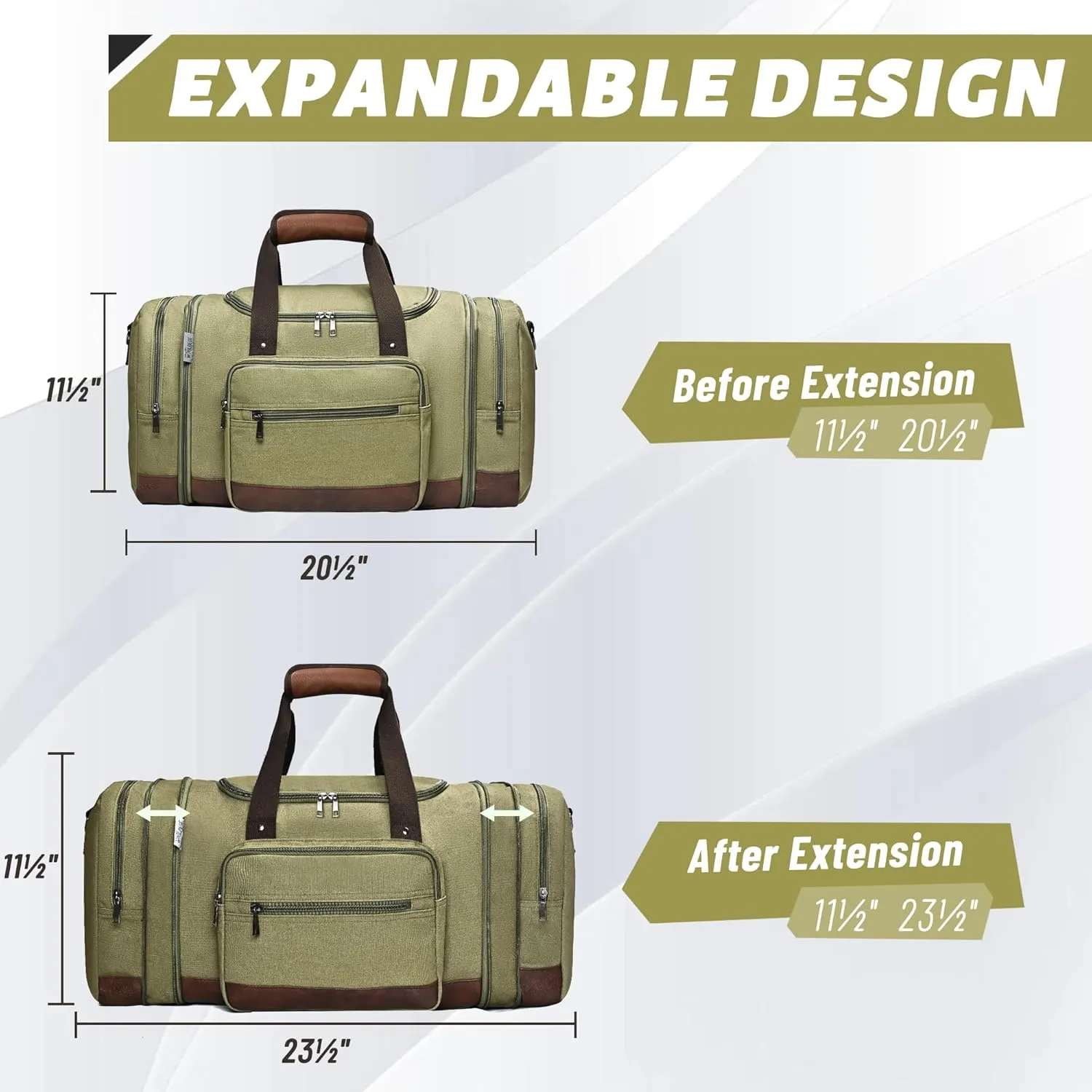 Wolhbege Duffle Bag for Travel,Mens Travel Bag & Carry On Bag for Men with Expandable Design and Luggage Sleeve ?CDuffel Bag for Gym, Weekender, Overnight Trips Green