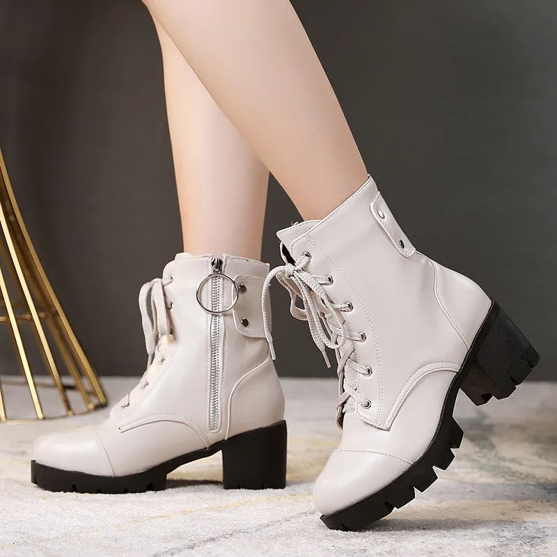 Women‘s chunky heels combat boots