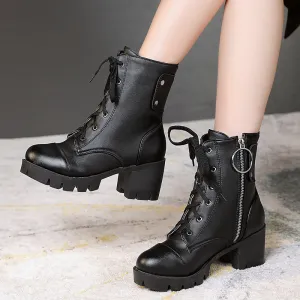 Women‘s chunky heels combat boots
