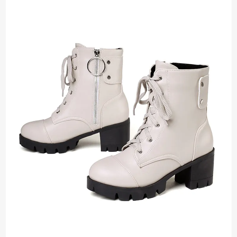 Women‘s chunky heels combat boots