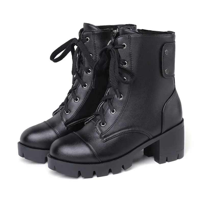 Women‘s chunky heels combat boots