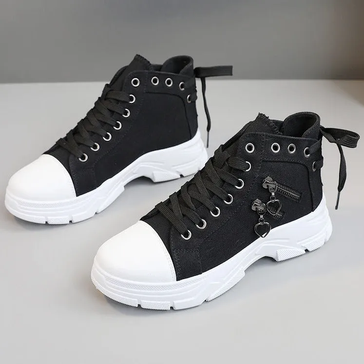 Women's denim canvas lace-up platform sneakers