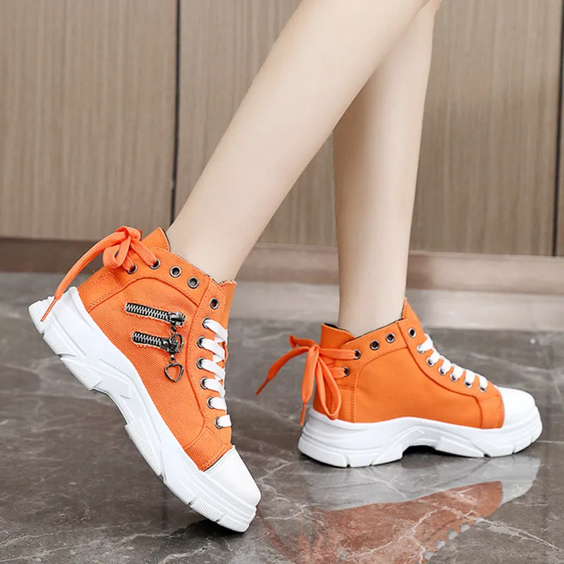 Women's denim canvas lace-up platform sneakers