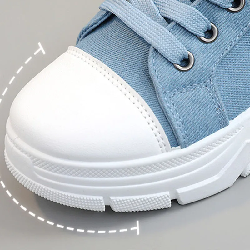 Women's denim canvas lace-up platform sneakers