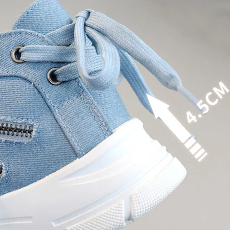 Women's denim canvas lace-up platform sneakers