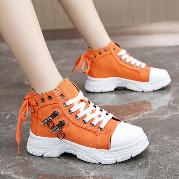 Women's denim canvas lace-up platform sneakers