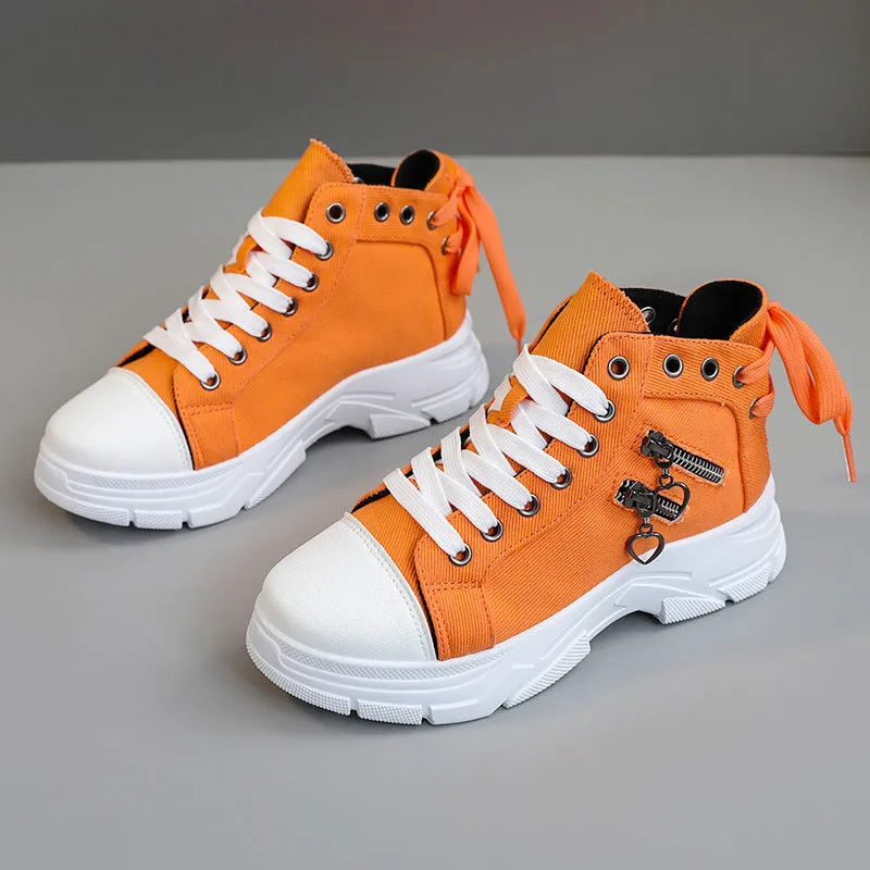 Women's denim canvas lace-up platform sneakers